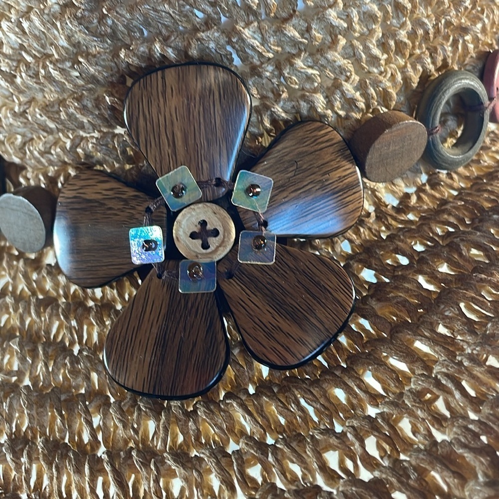 Scala Cowboy Hat beach Wooden Flower & Beads Hatband O/S sun boho festival - Picture 2 of 9